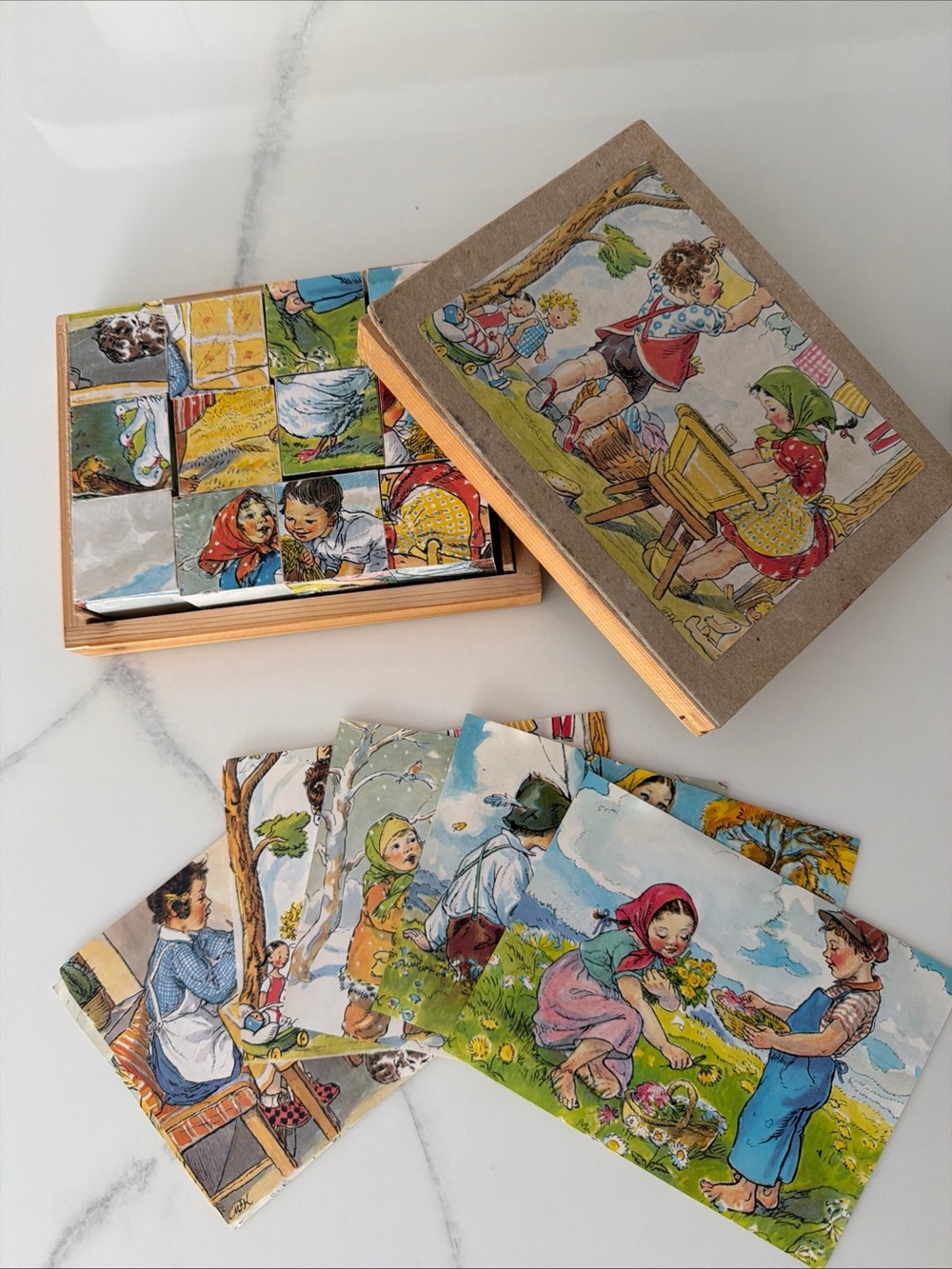 Vintage-style Kids Puzzle Cards Set - Multicolor